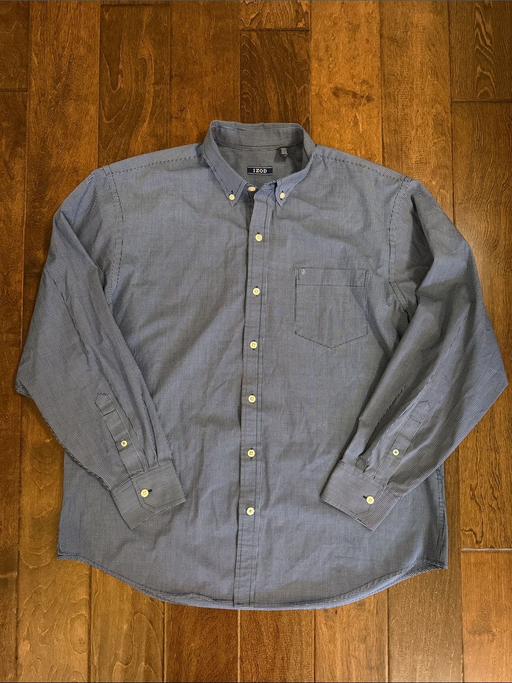 Izod Men's Navy Blue White Button-Down Casual Dress Shirt